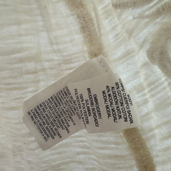 Lucky Brand Size Medium Long Sleeve Top Shirt Blouse Cream Oatmeal Embroidered - Picture 5 of 5